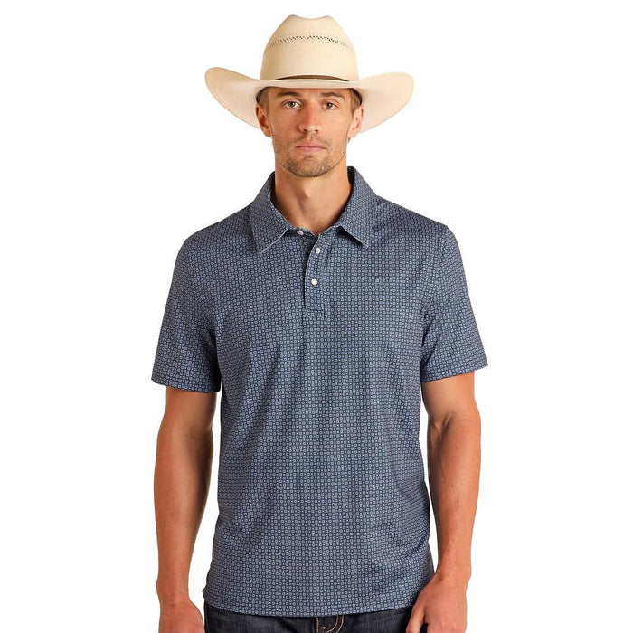 Slim Men's Navy Geo Print Short Sleeve Polo