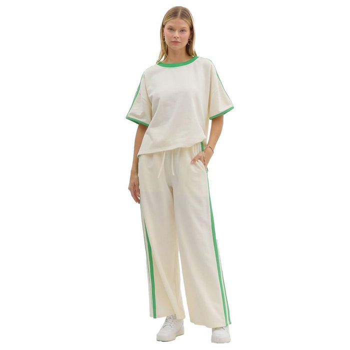 Womens Cream French Terry Wide Leg Pant