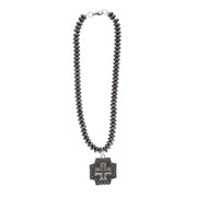 Cross Pendant Silver Beaded Necklace