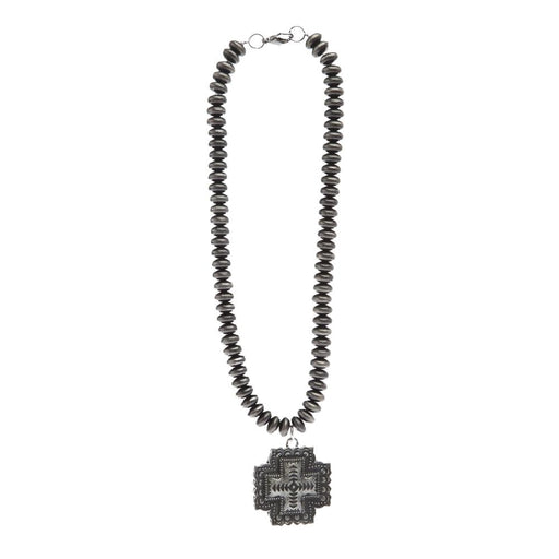 Cross Pendant Silver Beaded Necklace