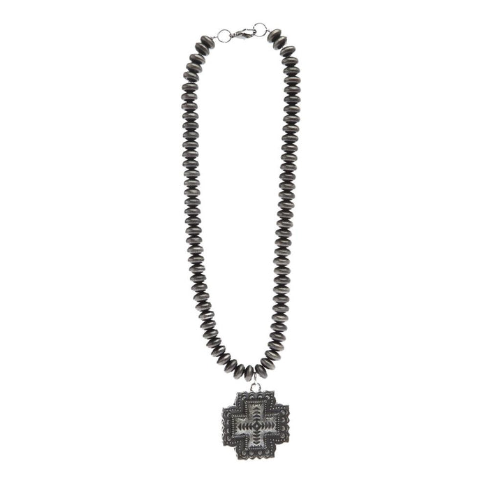 Cross Pendant Silver Beaded Necklace