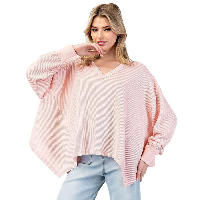Womens Peach Blush Uneven Long Sleeve Top