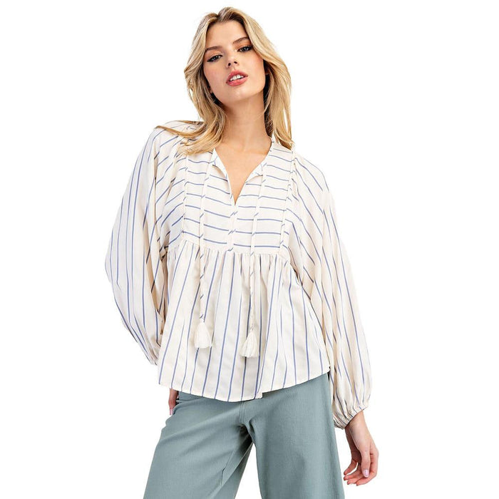 Womens Blue Striped Long Sleeve Top