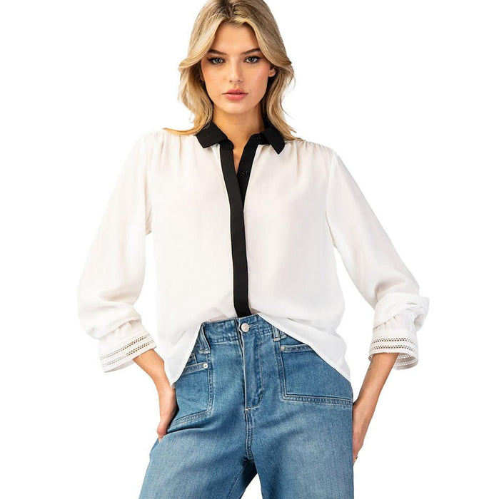 Womens Off White With Black Detail Blouse