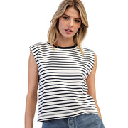 Womens Navy Stripe Sleeveless Top