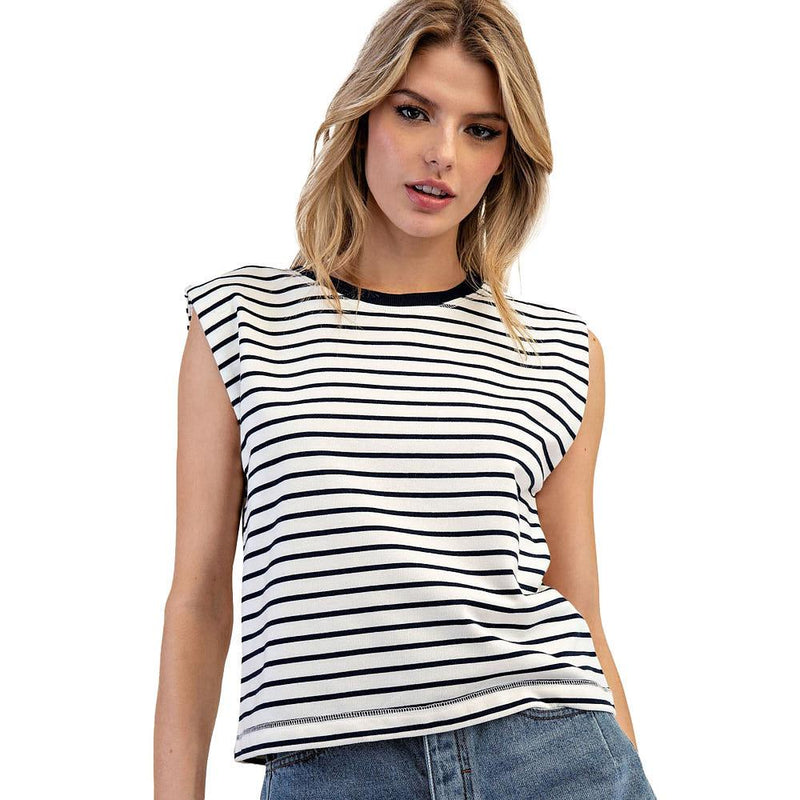 Womens Navy Stripe Sleeveless Top