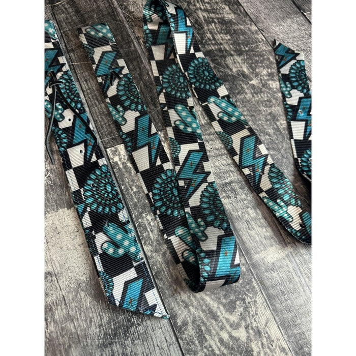 Turquoise Glass Nylon Off Billet and Latigo Strap Set
