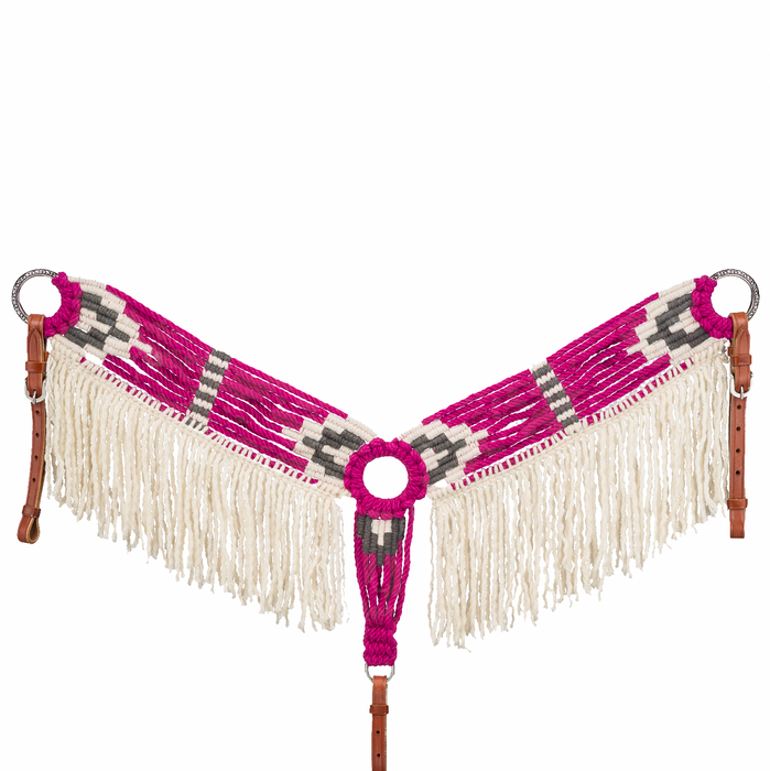 Magenta Cream Grey Wool Breast Collar w/Fringe
