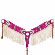 Magenta Cream Grey Wool Breast Collar w/Fringe