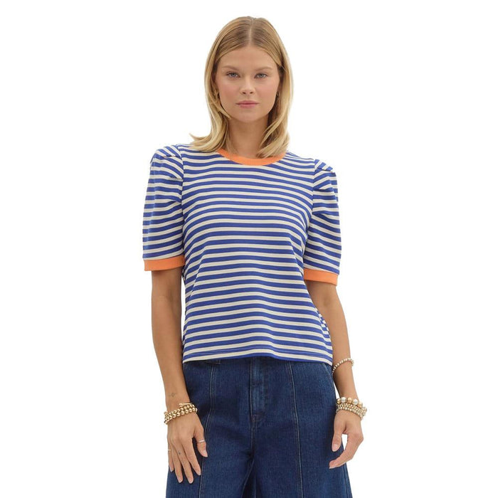 Womens Blue Stripe Pull Over Top