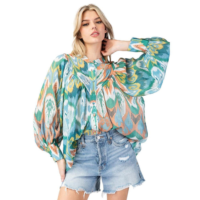 Womens Juniper Green Multi Print Blouse