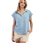 Womens Dark Denim Stripe Top