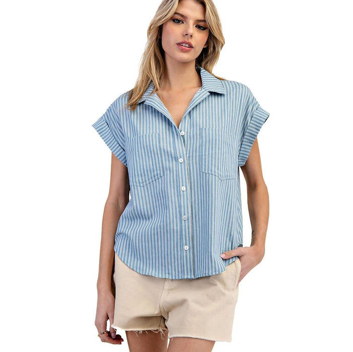 Womens Dark Denim Stripe Top