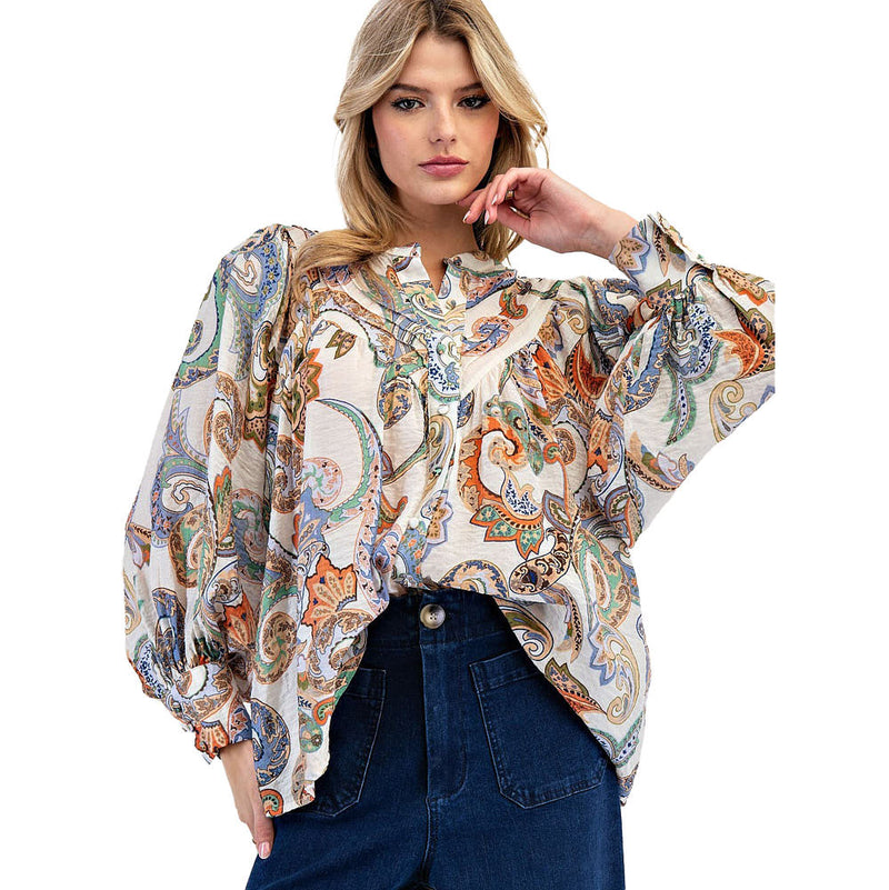 Womens Ivory Print Blouse