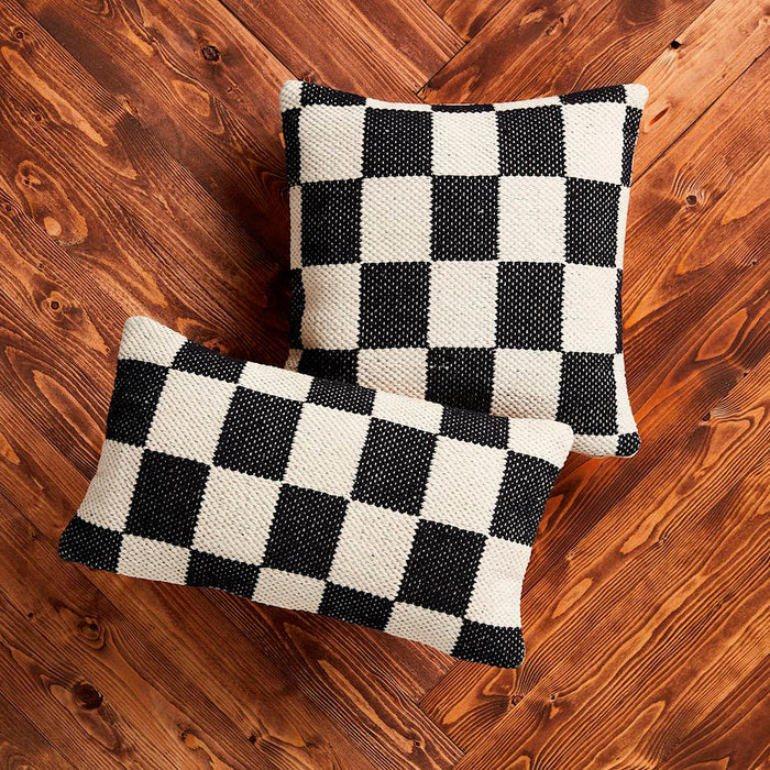 Black and White Check Square Dhurrie Pillow