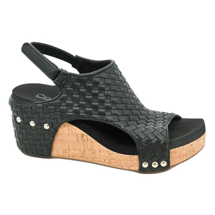 Womens Carley Black Woven Wedge Sandal