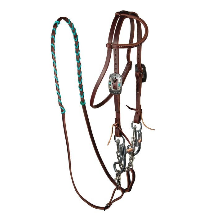 Working Pony Correctional Bridle Set with Turquoise Laced Reins