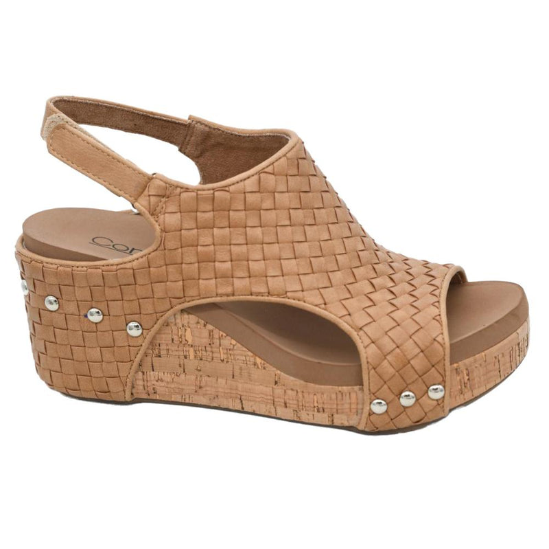 Womens Carley Caramel Woven Wedge Sandal