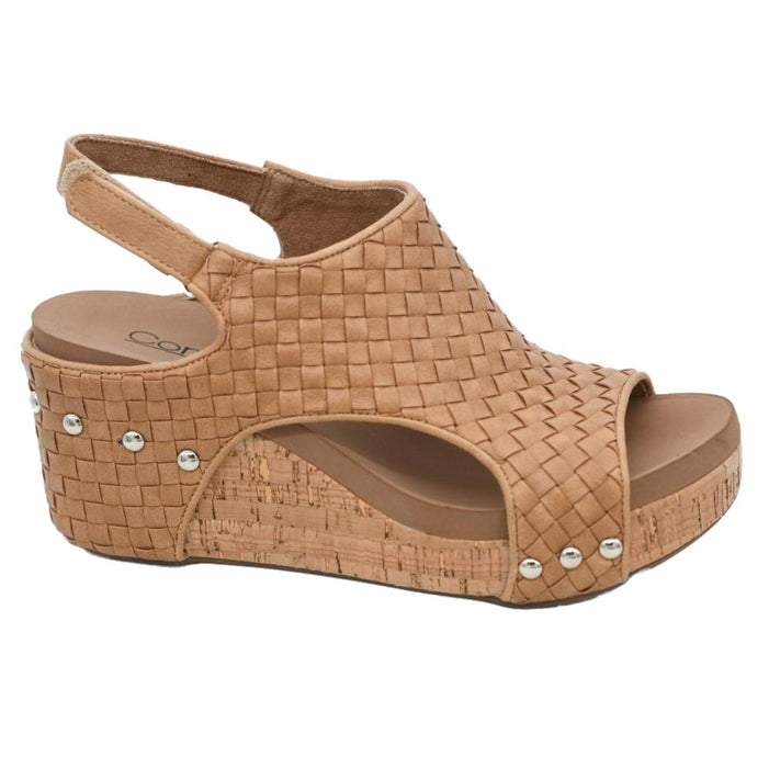 Womens Carley Caramel Woven Wedge Sandal
