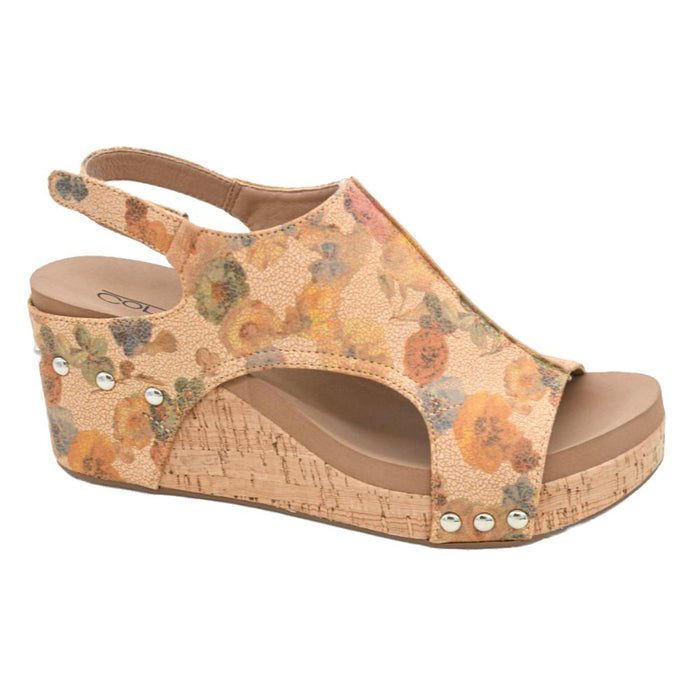 Womens Carley Camel Washed Wedge Sandal