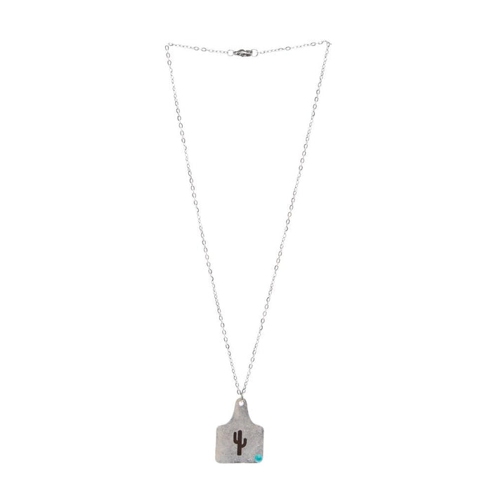 Turquoise Cactus Cattle Tag Necklace