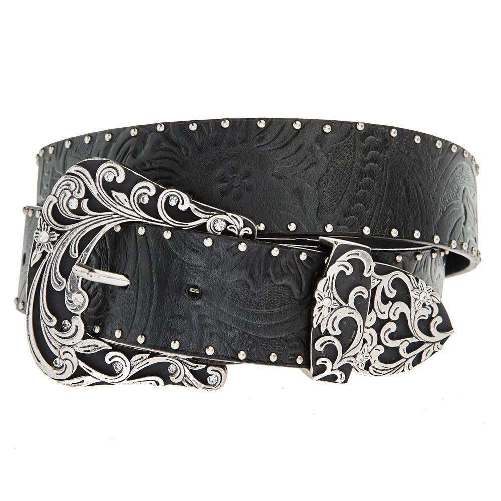 Gem Dandy Accessories Roper Women's Black Embossed Floral Belt