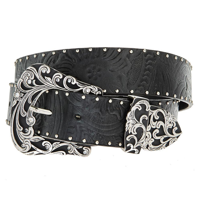 Roper Women's Black Embossed Floral Belt