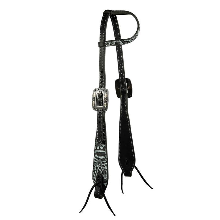 Black and White Paisley Overlay Single Ear Headstall