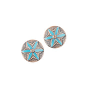 2 Pack 1.5in Copper Turquoise Flower Screwback Conchos