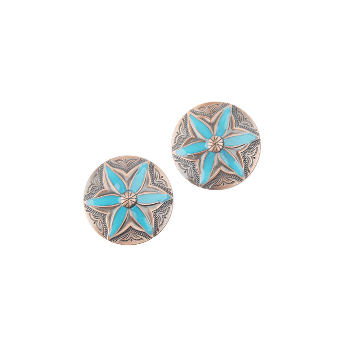 2 Pack 1.5in Copper Turquoise Flower Screwback Conchos