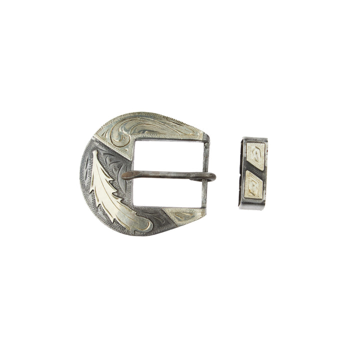 Silver Feather Blue Iron 1in Buckle and Keeper