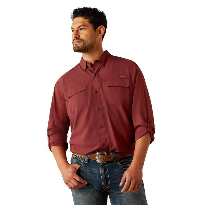 Mens Red Mahogany VentTek Outbound Short Sleeve Shirt