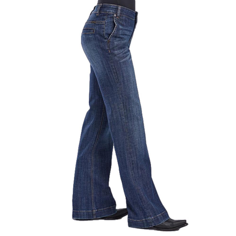 Stetson Women's 214 Trouser Fit Jeans - Medium Wash Flared Leg With Contour Waist - View #7