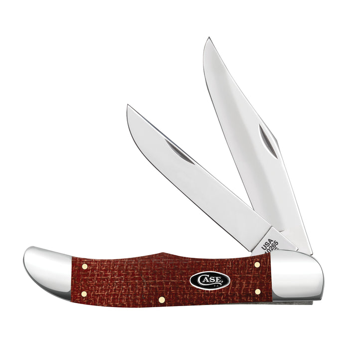 Smooth Dark Red Burlap Micarta CS Folding Hunter with Sheath Knife