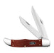 Smooth Dark Red Burlap Micarta CS Folding Hunter with Sheath Knife