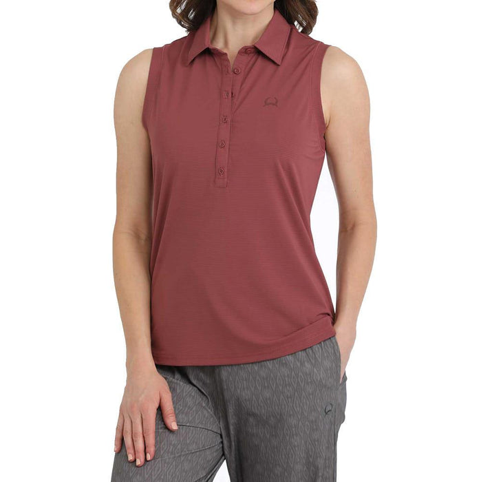 Womens Burgundy Sleeveless Polo