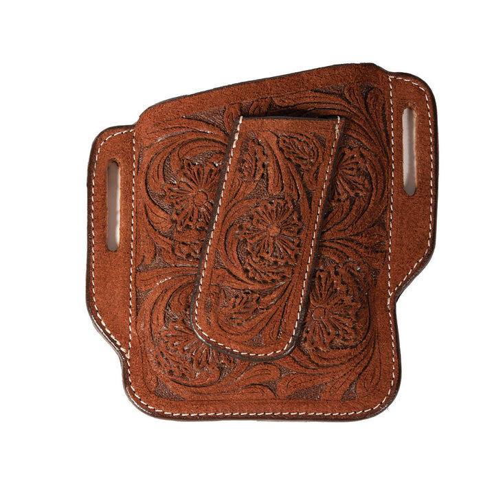 Chocolate Roughout Floral Cell Phone and Knife Sheath Belt Holder