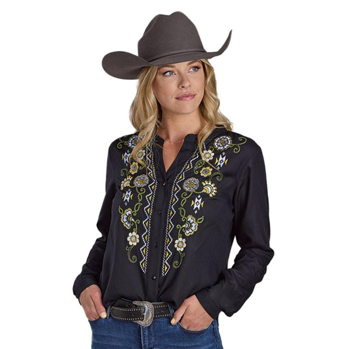 Black Embroidered Long Sleeve Blouse