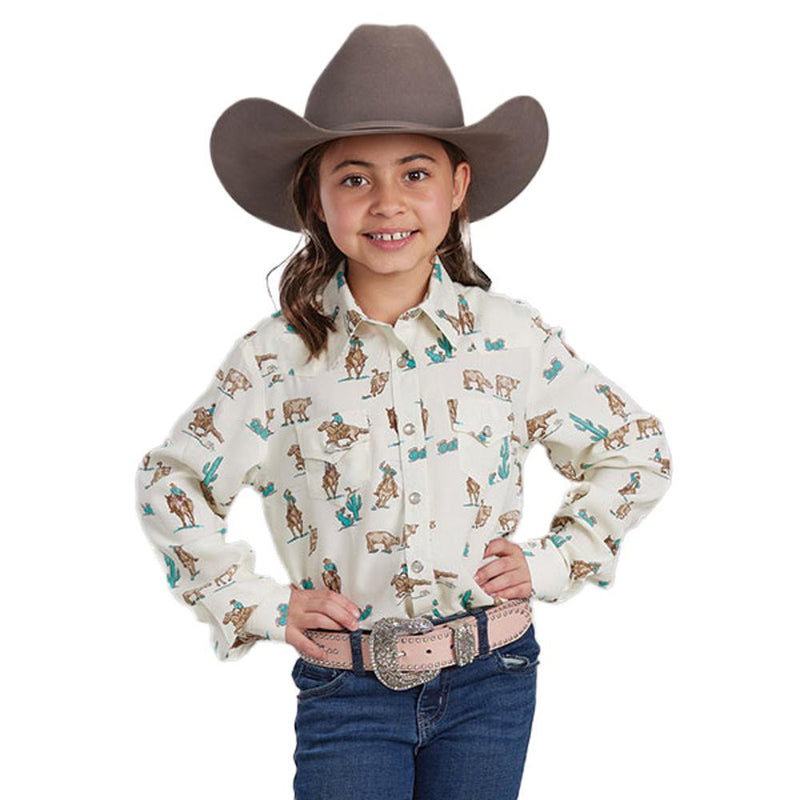 Girls Western Print Snap Shirt