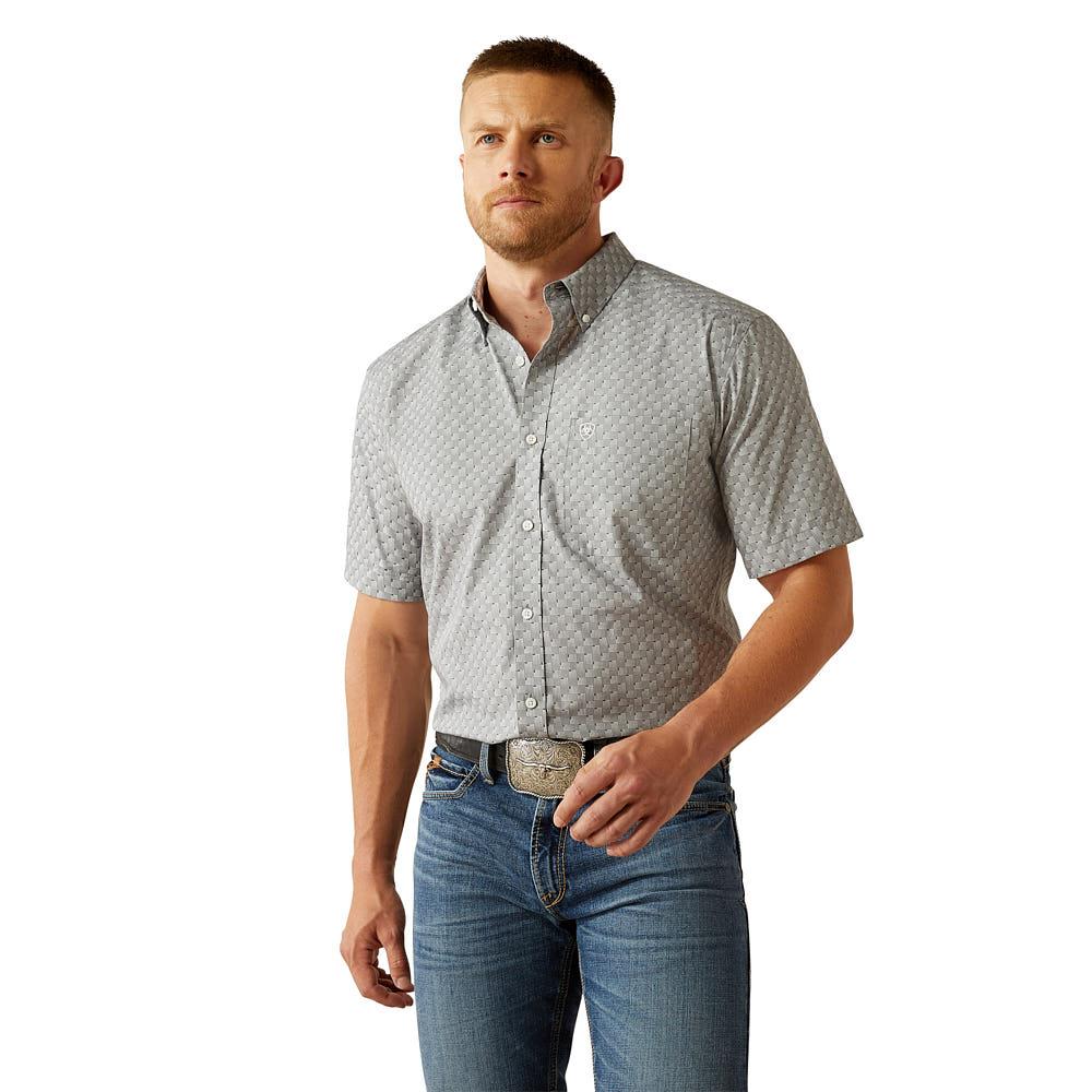Ariat Mens Grey Wrinkle Free Obert Short Sleeve Shirt