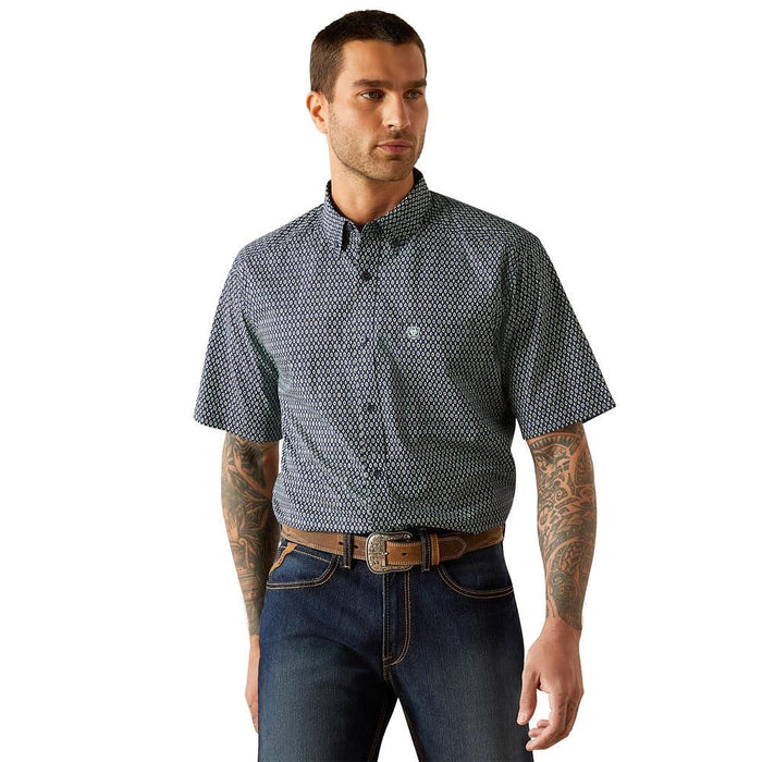 Men's Navy Print Classic Clark Short Sleeve Button Down Shirt