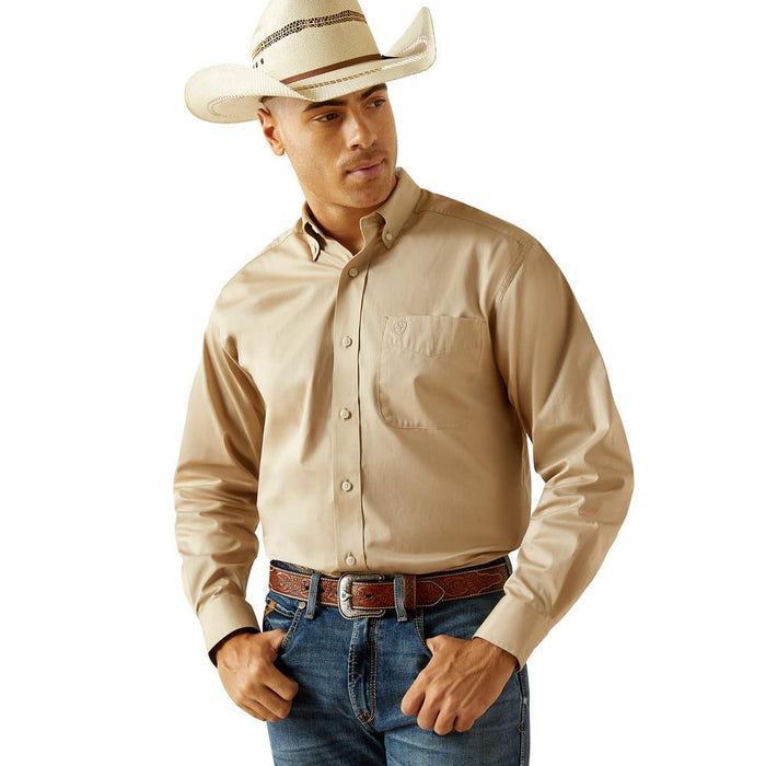 Mens Classic Khaki Long Sleeve Button Shirt