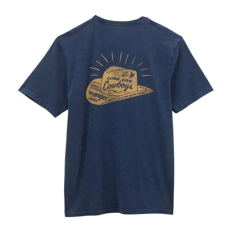 Mens Dark Denim Graphic Logo Pocket Tee