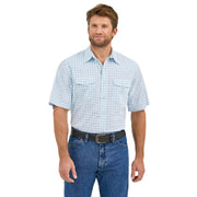 Mens White/Blue Wrinkle Resistant Short Sleeve Shirt