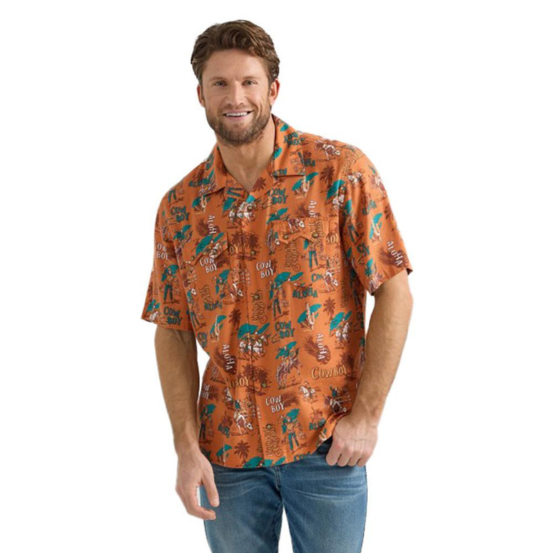 Mens Orange Coconut Cowboy Short Sleeve Snap Shirt