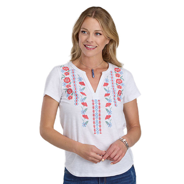 Womens White Embroidered Tee