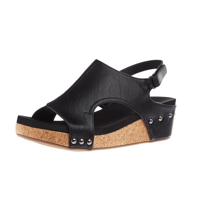 Women`s Corky Volta II Black Smooth Wedge Sandals