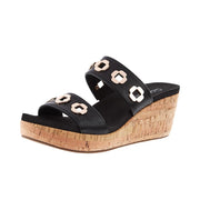 Women`s Hi Tide Black Two Strap Wedge Sandal