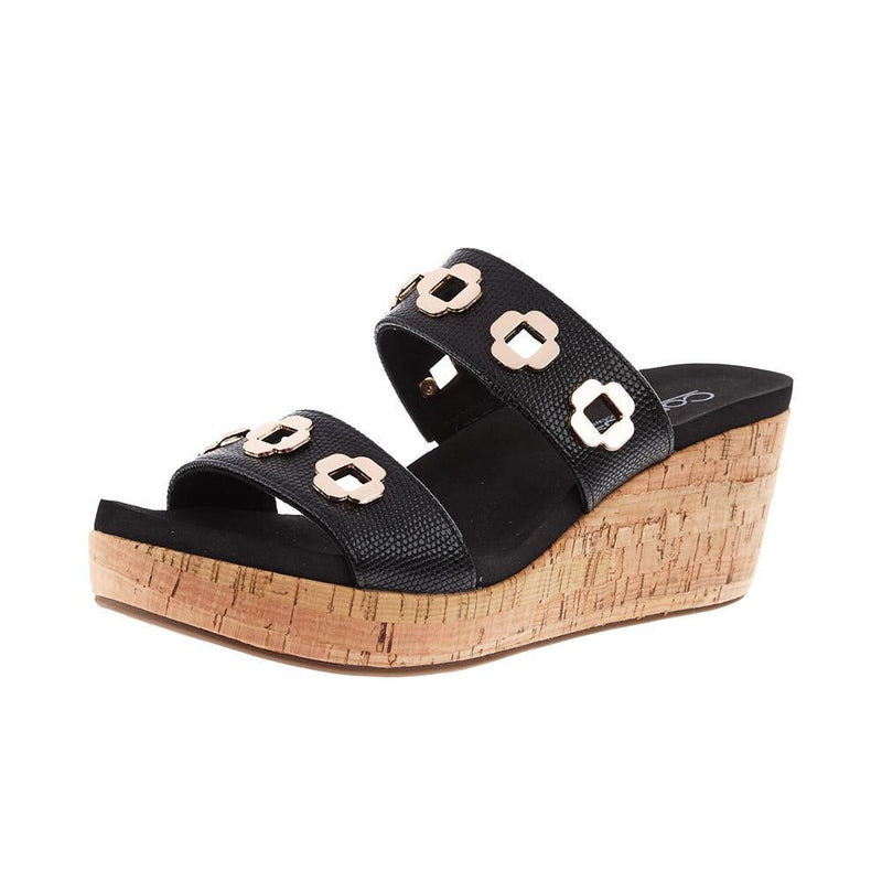 Women`s Hi Tide Black Two Strap Wedge Sandal