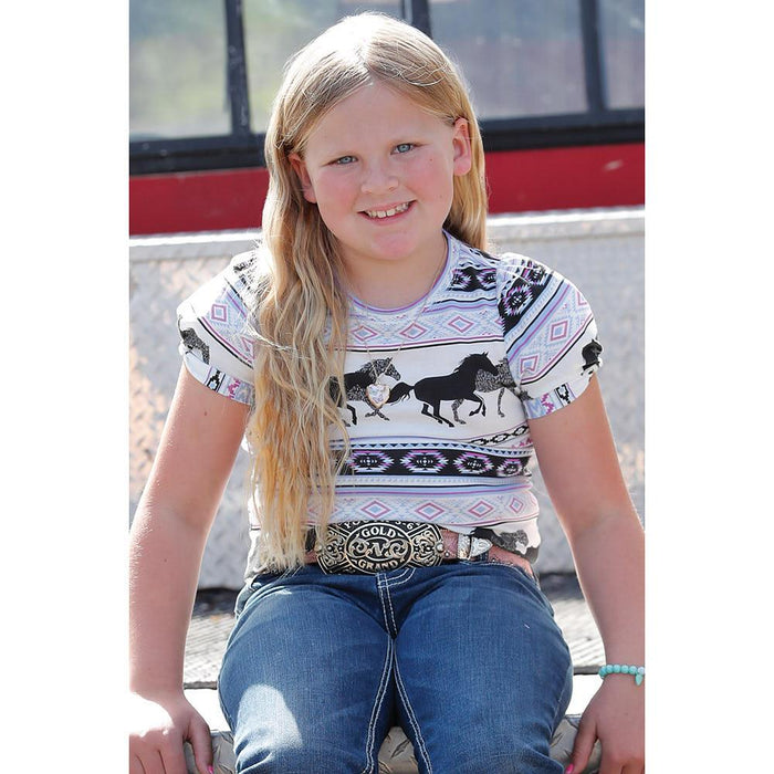 Girls Horse Print Puff Sleeve Shirt